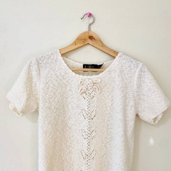 Vintage 60s knit blouse ivory cream knitwear top … - image 2