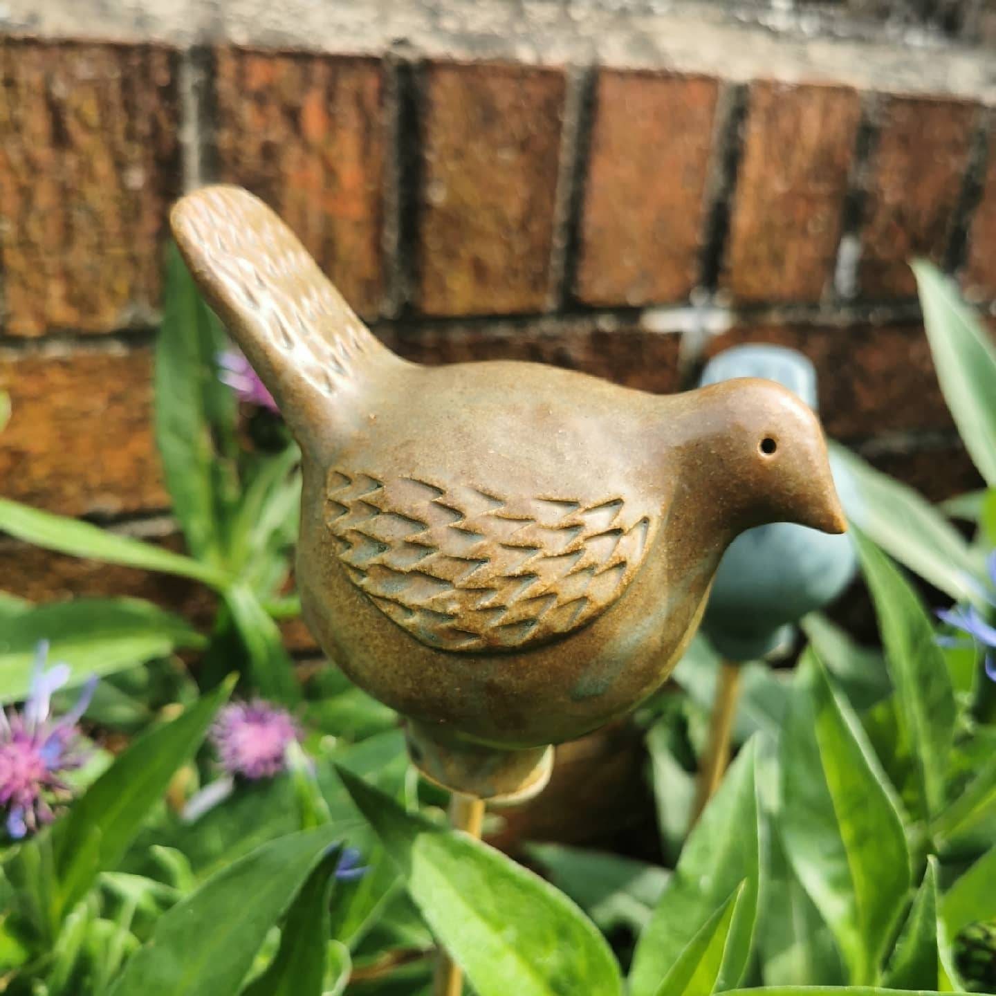 Handcrafted Ceramic bird garden cane topper Etsy