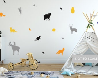 Scandi nursery decor- Forest animal decals - Woodland nursery - Cute animals decals - Bear fox nursery - Nursery wall art