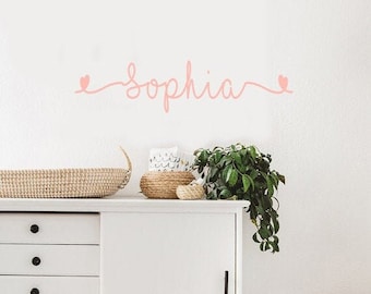 Heart name decal - Girls personalised wall decal - Playroom wall stickers - Nursery decoration - Typography wall decal - Boys nursery decal