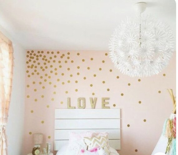 Rose Gold Polka Dot Decals Circles Nursery Wall Stickers Kids Decor - Rose Gold Wall Decor Ideas