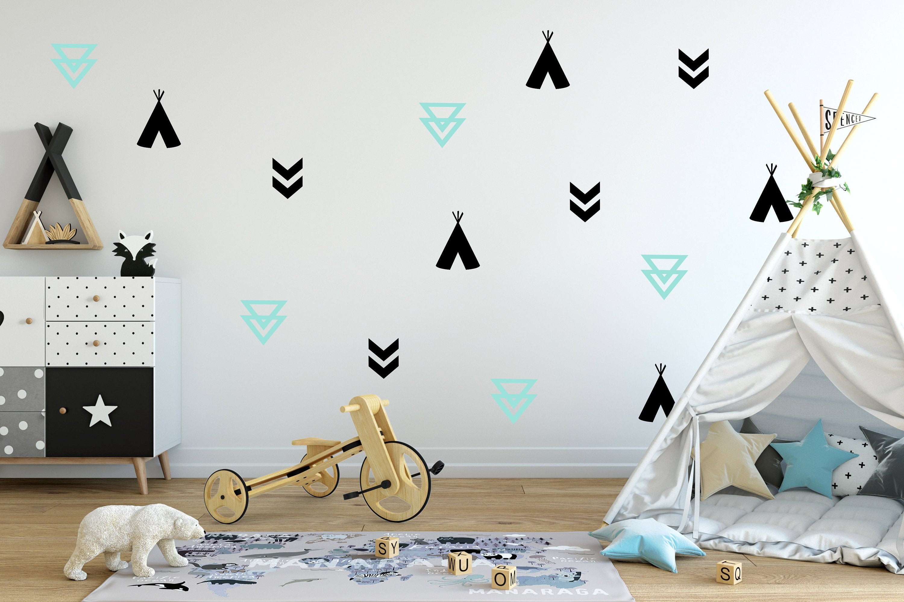 Tent Wall Sticker TeePee Wall Decal Indian Tepee Decal Kids wall decoration Nursery decal 