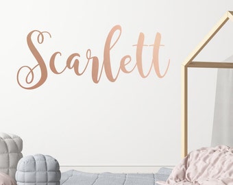 Girls Personalised wall decal - Rose Gold wall decal - Girly Bedroom - Floral Nursery decoration - Typography wall decal