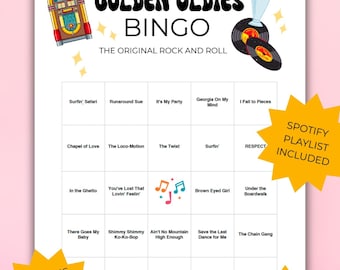 Golden Oldies, Motown bingo cards, Music Bingo, 60s and 60s music, classic music bingo, music bingo cards