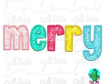 Merry Christmas PNG: Faux Embroidery Glitter Design (Digital Download)