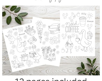 Silly Goose Coquette Coloring Pages, Printable Digital Download for Kids, Cute Relaxation Gift for Adults