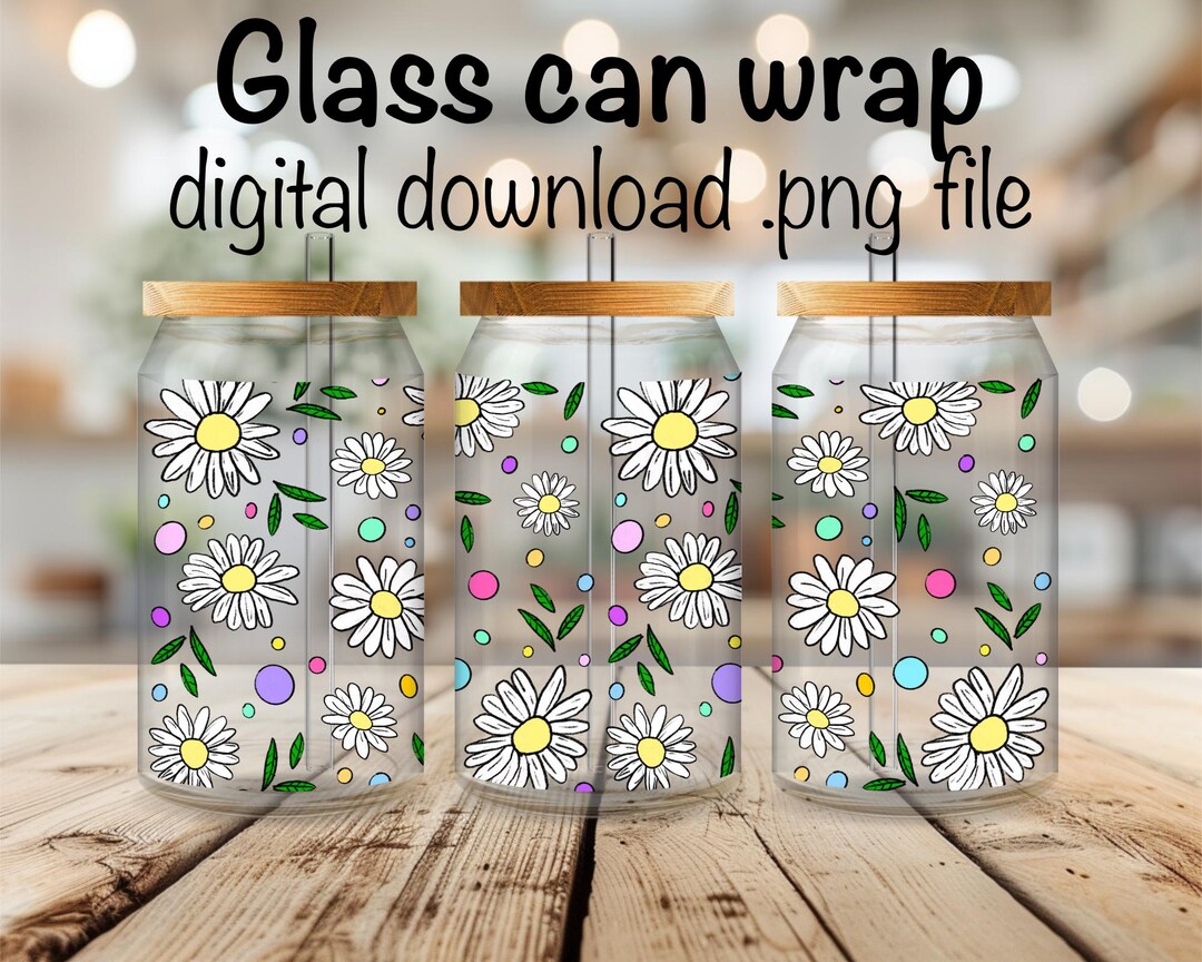 Gerber Daisy and Polkadot Digital File 16oz Glass Can Wrap 300 DPI PNG ...