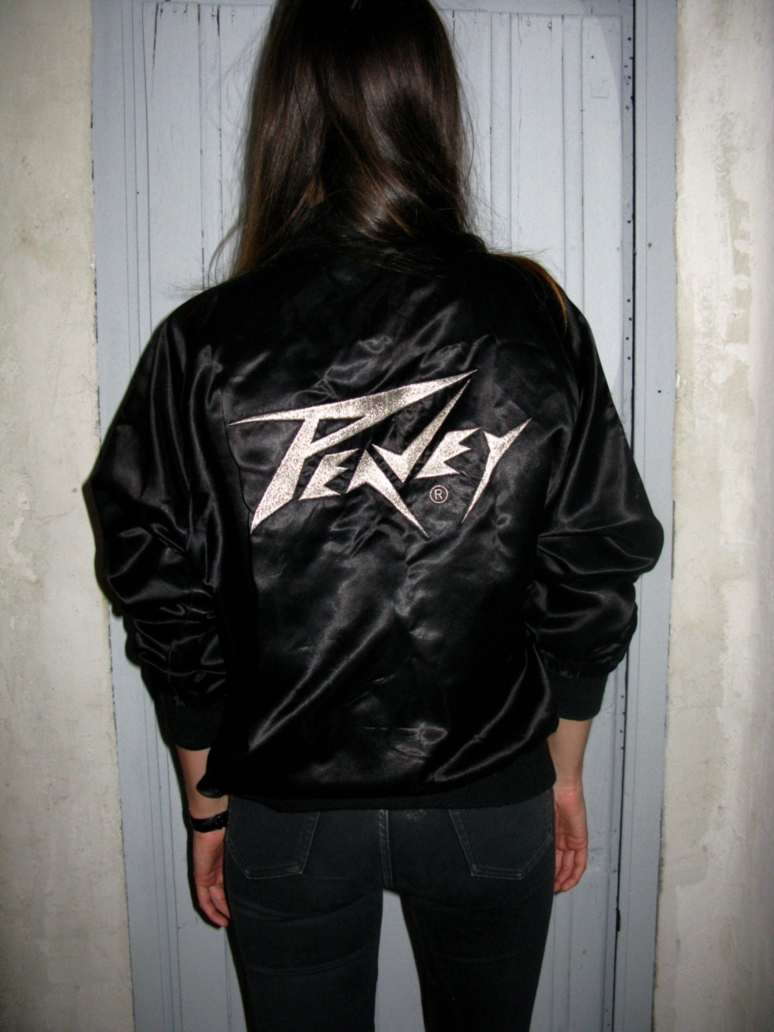 Vintage Peavey Satin Jacket Studio Tour Large Black 80S Rare Metal