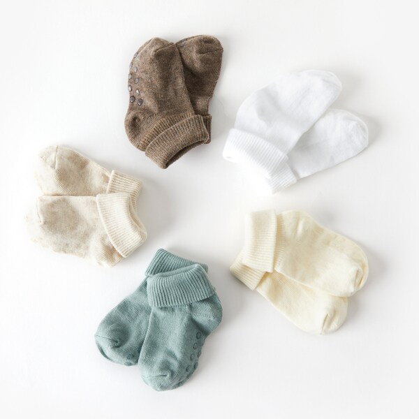 Pack de 5 chaussettes bébé bio Set 2 / Chaussettes antidérapantes / Chaussettes nouveau-nés / Chaussettes colorées