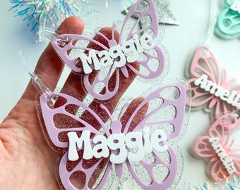 Glitter Butterfly Name Bag Tag