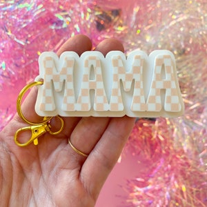 MAMA Checkered Acrylic Name Keychain Bag Tag