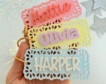 Lace Girly Acrylic Name Keychain: Custom Name Bag Tag