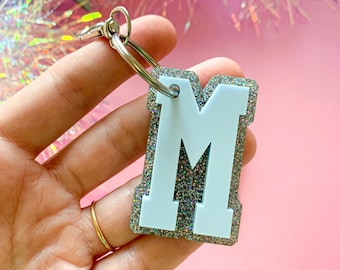 Mini Glitter Initial Keychain