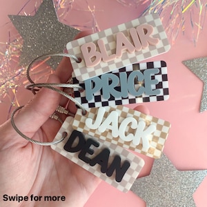 Checkered Acrylic MINI Name Keychain Bag Tag Custom Name Tag