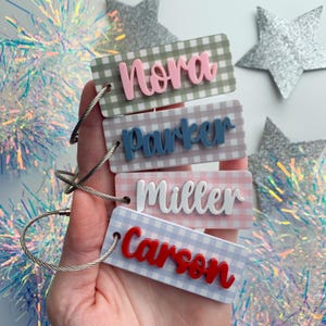 Gingham Checkered Acrylic MINI Name Keychain Bag Tag Custom Name Tag