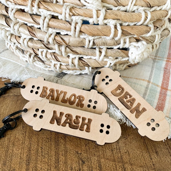 Retro Skateboard Name Keychain