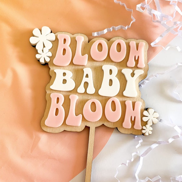 Wood Baby In Bloom Cake Topper - Rustic Flower Theme Decor For Baby Showers & Gender Reveal Parties