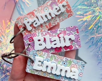 Mini Floral Acrylic Name Keychain: Custom Girl Bag Tag