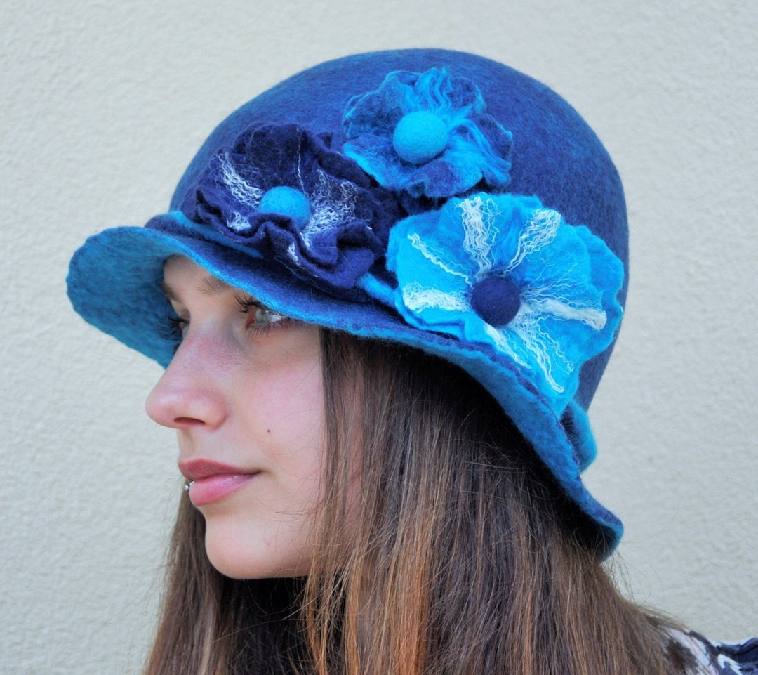 Ladies Bucket Hat Navy Blue and Turquoise Bucket Hat With Etsy