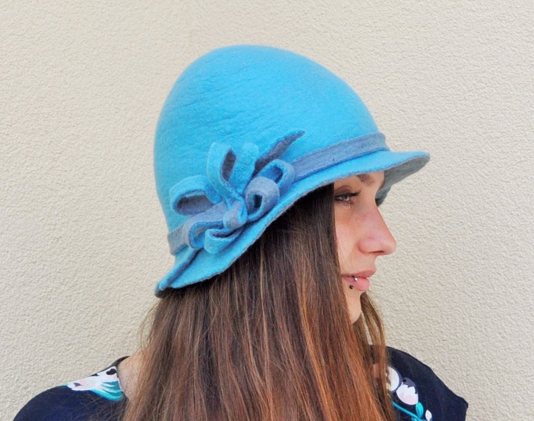 Turquoise and Grey Bucket Hat Merino 