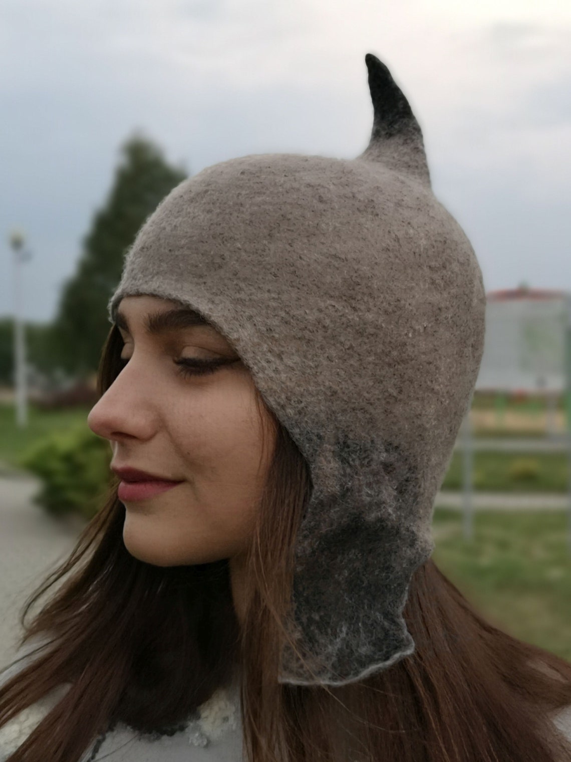 Horn Wool Beanie With Ears OOAK Unisex Felted Hat With Ears Etsy Ireland