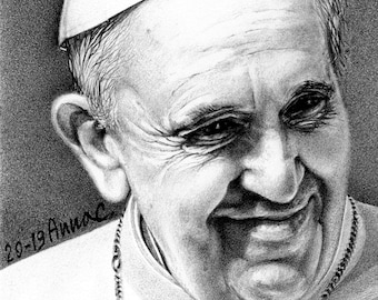 Pope francesco. Portrait. Pencil drawing. Portrait from photo. Religious drawing. Religious gift. Commissioned design. Drawing from photo.