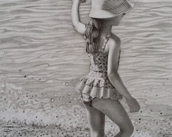 Sea Sea Landscape Beach Panorama Pencil Drawing Summer Drawing Travel Memory Holiday Drawing from Photo Personalized Portrait
