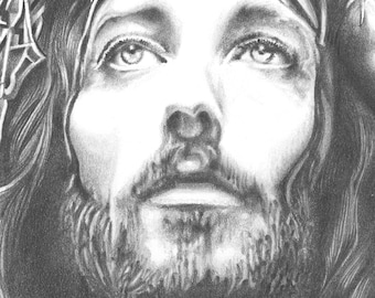 Drawing of Jesus Portrait Religious pencil drawing Drawing from personalized photo Black and white illustration Idea Confirmation Communion Easter