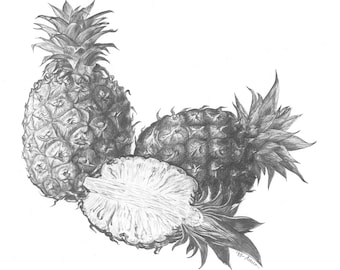 Pineapple Ananassi Fruit Still life Black and white pencil drawing Personalized drawing from photo Vegetables Vegetables Gift for any occasion