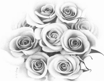 Rose Flowers Black and white pencil drawing personalized from photo Bunch of flowers Bouquet Gift Idea Souvenir Anniversary Birthday Love