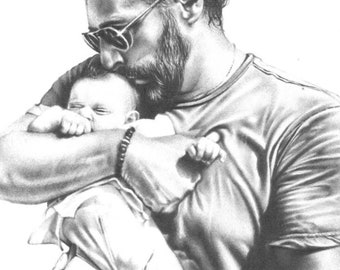 Personalized portrait Birth Gift Pencil drawing Children's portrait Father's Day Mother's Day Commissioned drawing Illustration