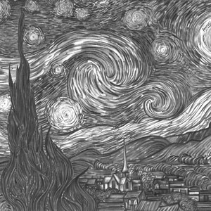 Starry Night Vincent van Gogh Landscape in pencil Pencil drawing Drawing from photo Black and white drawing Painting Moon Stars Cypress image 1