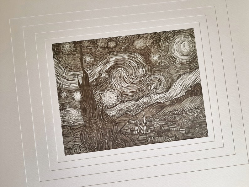 Starry Night Vincent van Gogh Landscape in pencil Pencil drawing Drawing from photo Black and white drawing Painting Moon Stars Cypress image 10