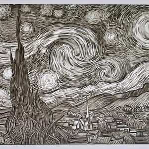 Starry Night Vincent van Gogh Landscape in pencil Pencil drawing Drawing from photo Black and white drawing Painting Moon Stars Cypress image 9