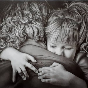 Portret van foto Aangepaste potloodtekening op commissie Cadeau voor alle gelegenheden Postkaart Knuffel Zwart-witillustratie