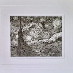 Starry Night Vincent van Gogh Landscape in pencil Pencil drawing Drawing from photo Black and white drawing Painting Moon Stars Cypress image 2