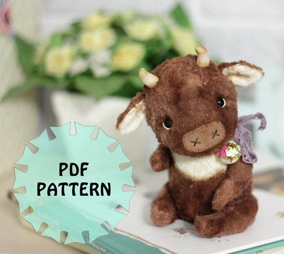 PDF Pattern teddy bull, cow 6.7"(17cm)