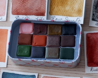 Handmade Granulating Watercolor paint set of 12 half pans Naturale Plus