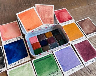 Handmade Mineral Watercolor paint set of 12 half pans