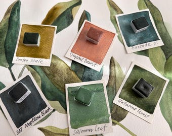 Handcrafted watercolor paint set of 6 paints Vivacious Greens Plus V