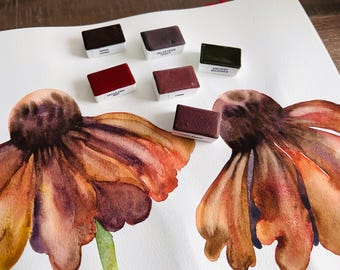 Watercolor paints handmade set with 6 pans Earth Tones