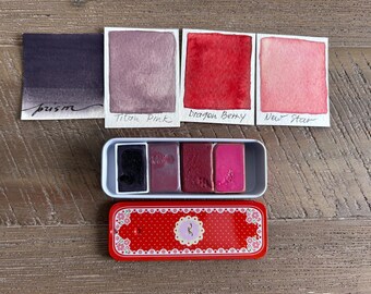 Handcrafted watercolor set in a tin 4 large pans Reds Plus II