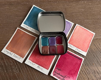 Handmade watercolor set of 6 quarter 1/4 pans Surprise