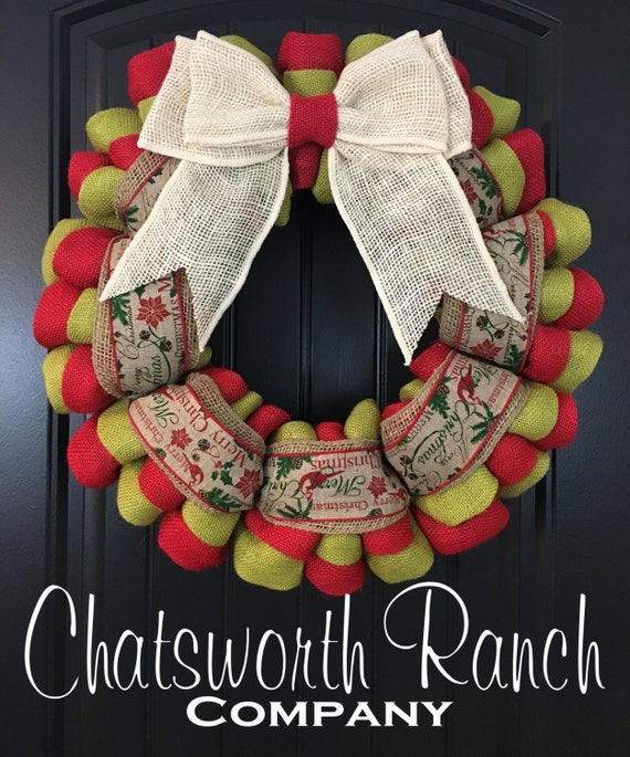 Christmas Holiday Burlap Wreath Welcome Door Wreath Merry Etsy