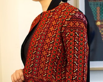 Palestinian Modern & Unique Floral Embroidery/Tatreez Long Sleeve Open Blazer - Thigh Length (8 Available)