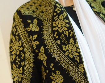 Palestinian Long Sleeves Unique & Fun Black w ith Olive Green Machine Embroidery Jacket