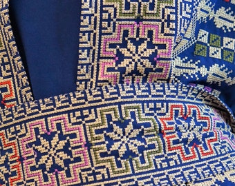 Palestinian Tatreez Machine Embroidered Royal Blue 3 PCS Long Sleeves Maxi Kimono/Bisht Thobe  (Open Jacket + Belt **WITHOUT UNDERLAYER**)