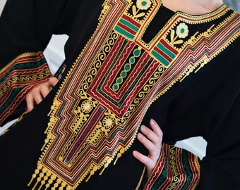 HANDMADE African/Arabic Ethnic Long Sleeves Maxi Machine Embroidered Thobe Dress