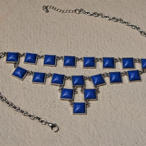VTG 90s Blue/Silver Square Layered Statement Necklace