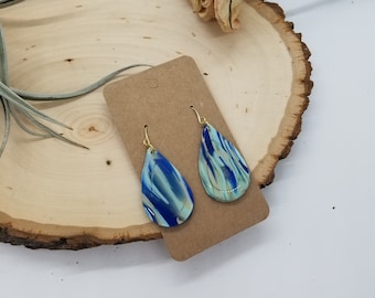 Clay Earrings, Polymer Clay Earrings, Modern Clay Earrings, Blue Earrings, Dangle Earrings, Gifts for her, Statement Earrings, Jewelry